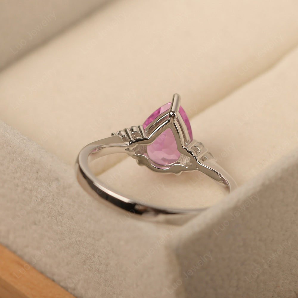 Pear Pink Sapphire Wedding Ring White Gold - LUO Jewelry