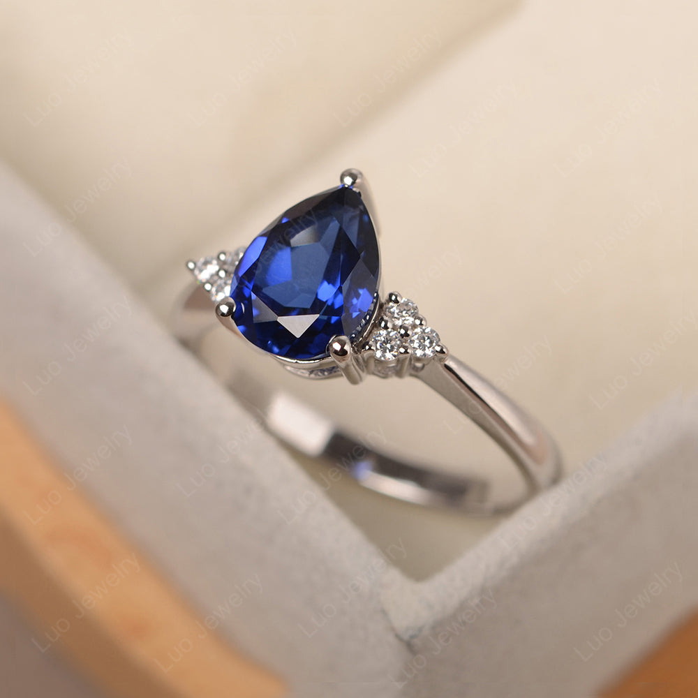 Pear Lab Sapphire Wedding Ring White Gold - LUO Jewelry