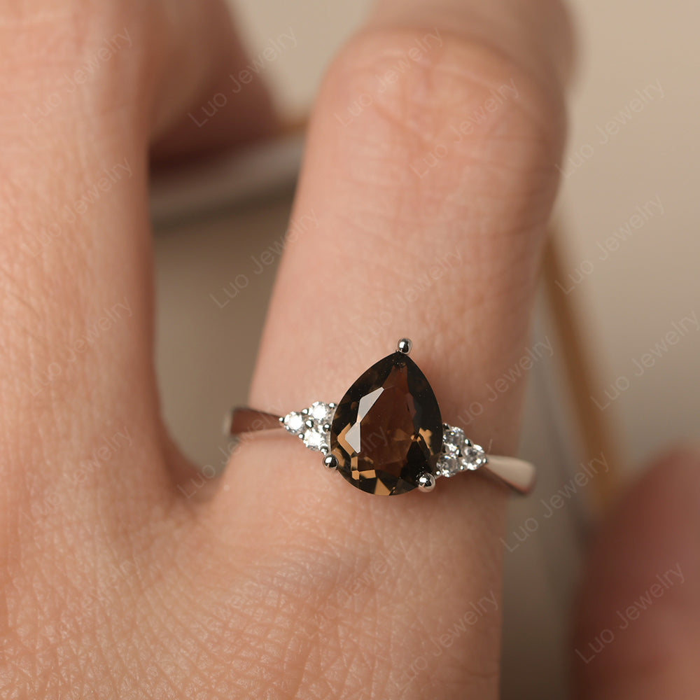 Pear Smoky Quartz  Wedding Ring White Gold - LUO Jewelry