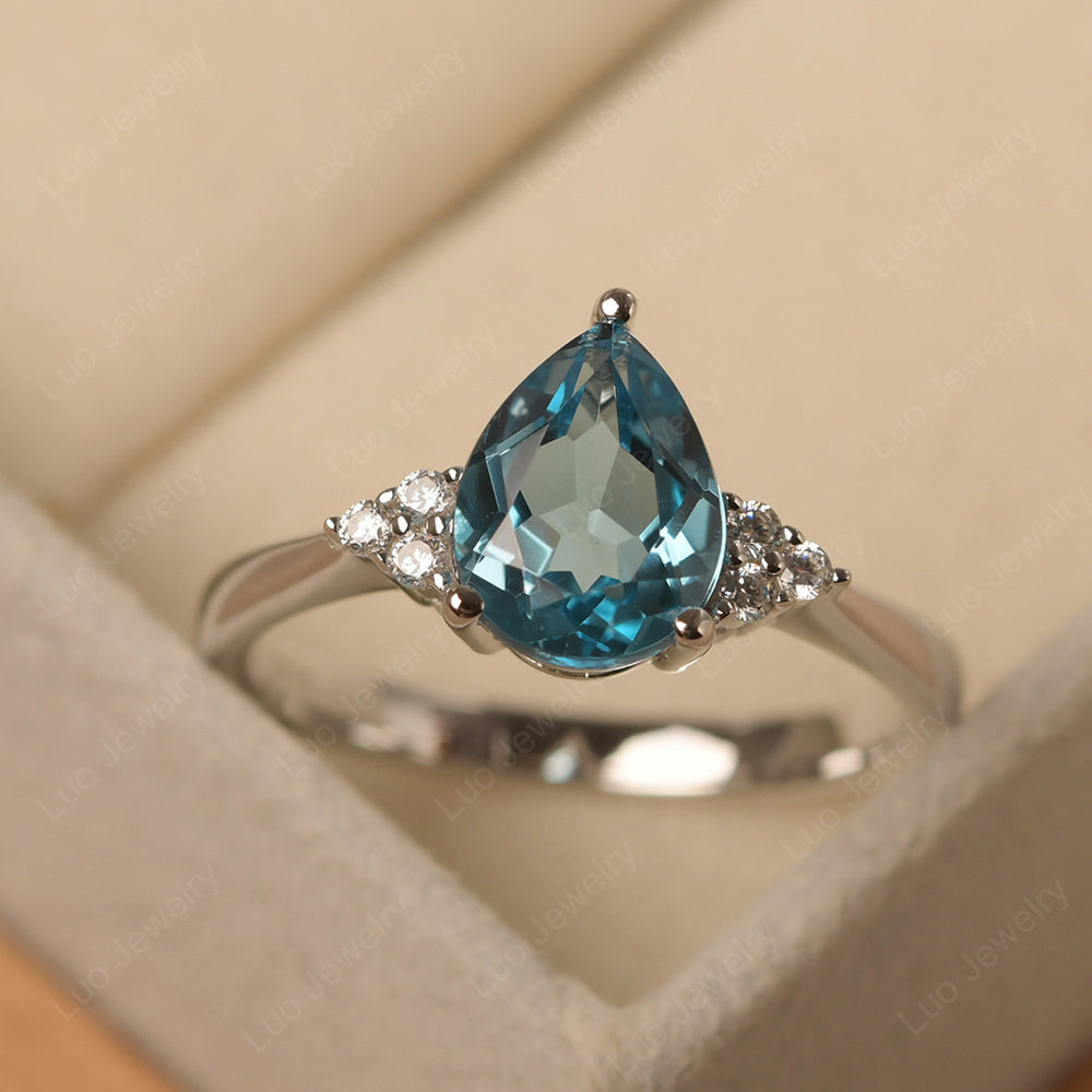 Pear Swiss Blue Topaz Wedding Ring White Gold - LUO Jewelry