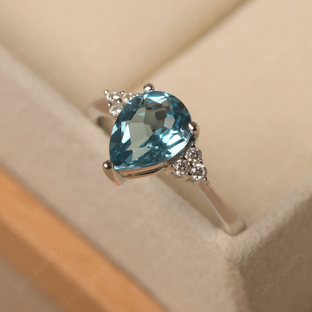 Pear Swiss Blue Topaz Wedding Ring White Gold - LUO Jewelry