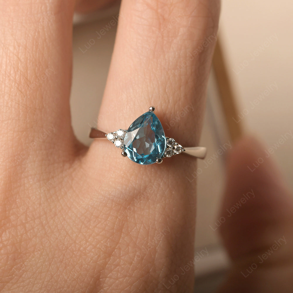 Pear Swiss Blue Topaz Wedding Ring White Gold - LUO Jewelry