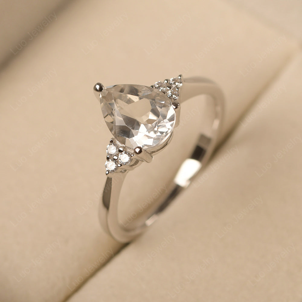 Pear White Topaz Wedding Ring White Gold - LUO Jewelry