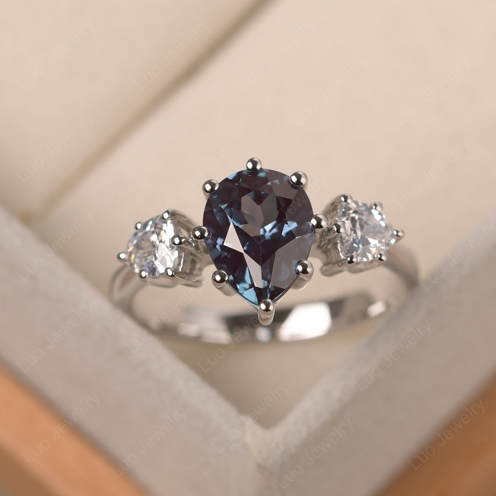 Pear Alexandrite Ring With Trillion Side Stone - LUO Jewelry