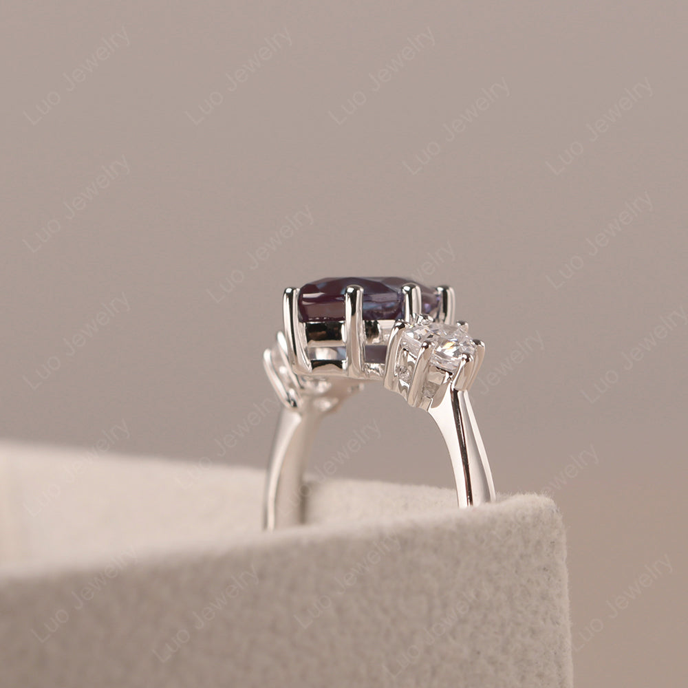 Pear Alexandrite Ring With Trillion Side Stone - LUO Jewelry