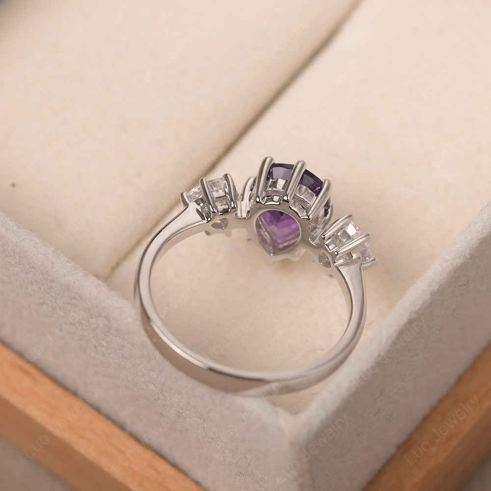 Pear Amethyst Ring With Trillion Side Stone - LUO Jewelry