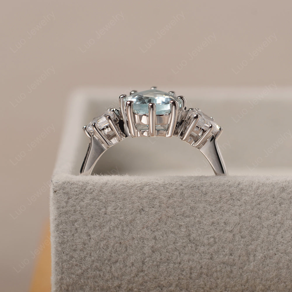 Pear Aquamarine Ring With Trillion Side Stone - LUO Jewelry