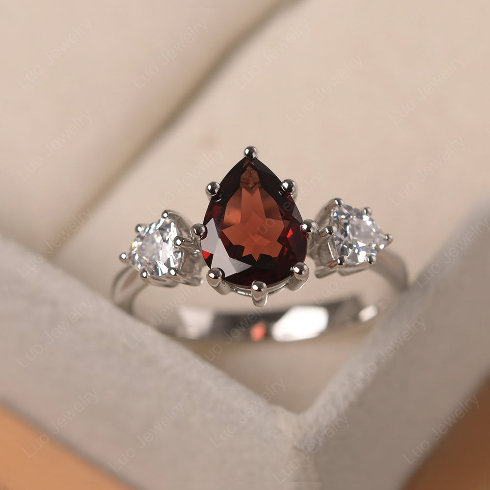 Pear Garnet Ring With Trillion Side Stone - LUO Jewelry