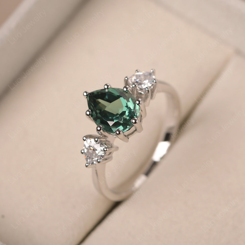 Pear Green Sapphire Ring With Trillion Side Stone - LUO Jewelry