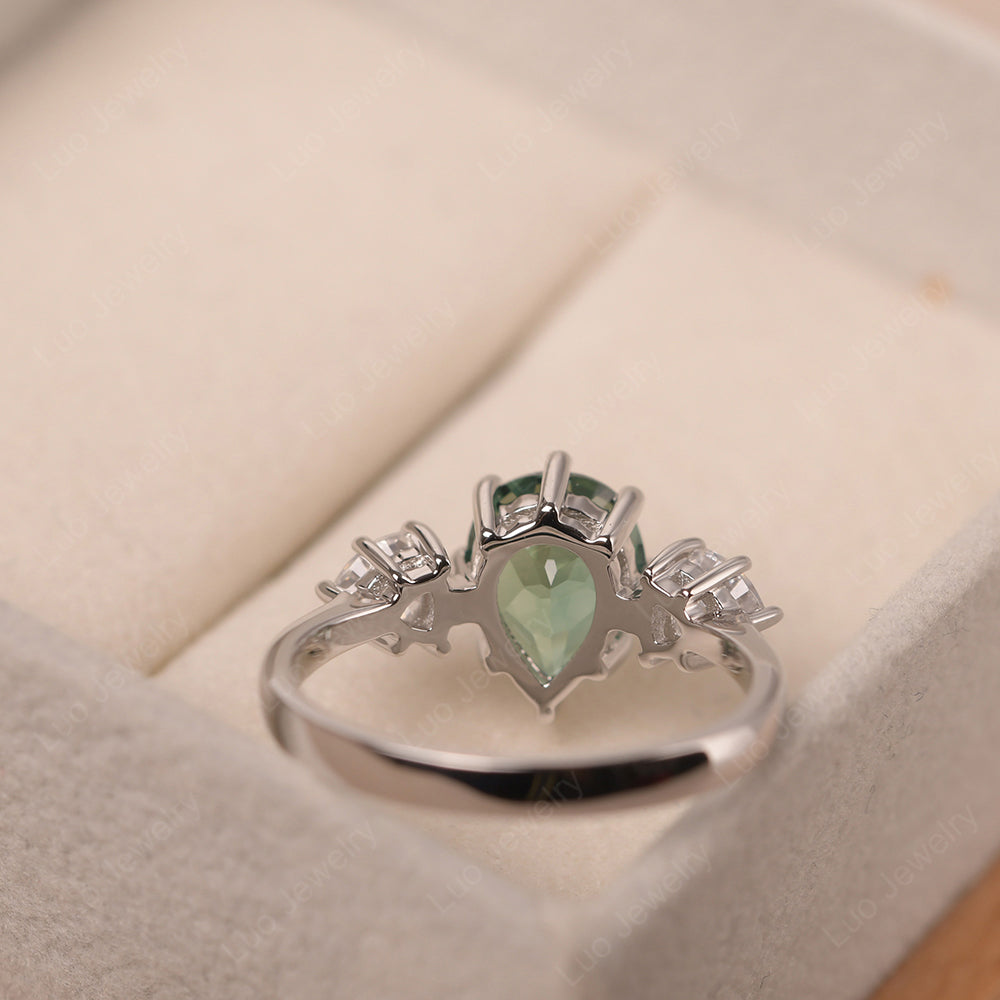Pear Green Sapphire Ring With Trillion Side Stone - LUO Jewelry
