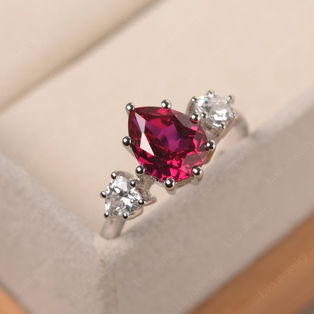 Pear Ruby Ring With Trillion Side Stone - LUO Jewelry
