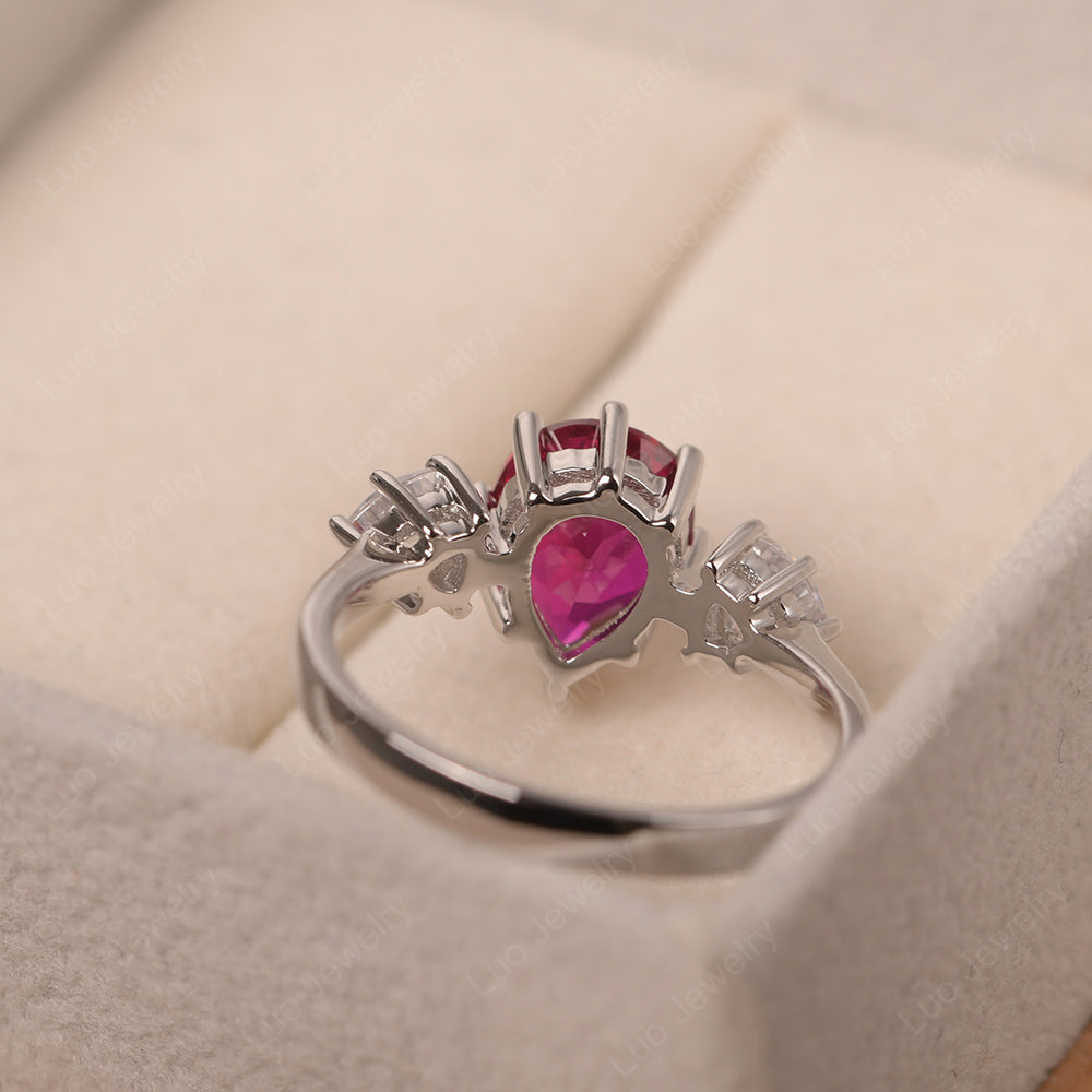 Pear Ruby Ring With Trillion Side Stone - LUO Jewelry
