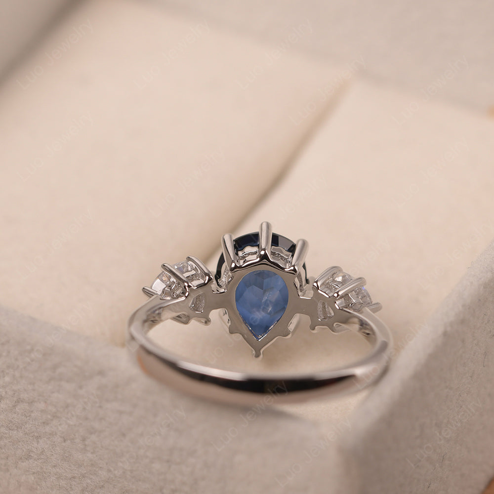 Pear Sapphire Ring With Trillion Side Stone - LUO Jewelry