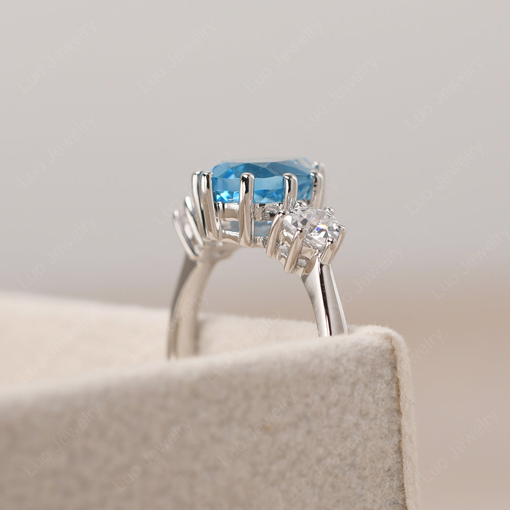 Pear Swiss Blue Topaz Ring With Trillion Side Stone - LUO Jewelry