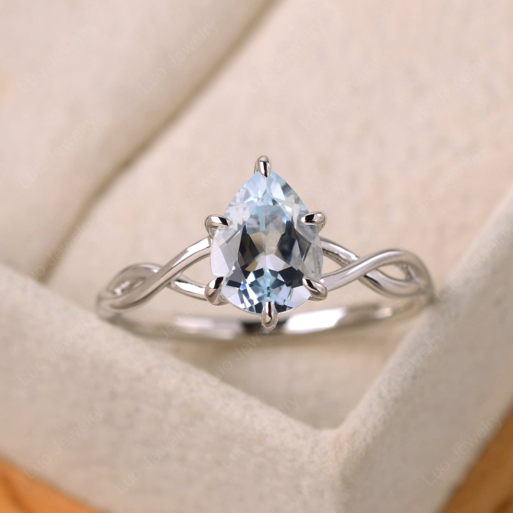 Pear Aquamarine Twisted Band Engagement Ring - LUO Jewelry