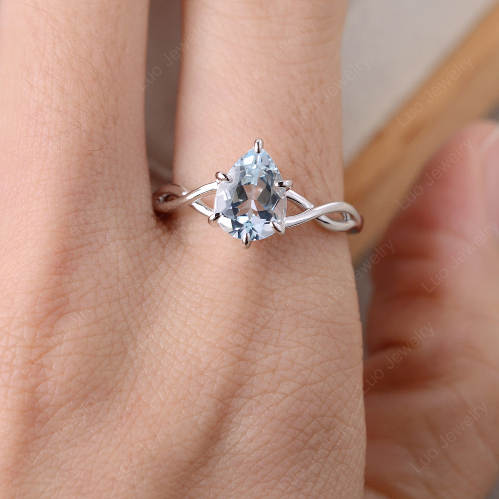 Pear Aquamarine Twisted Band Engagement Ring - LUO Jewelry