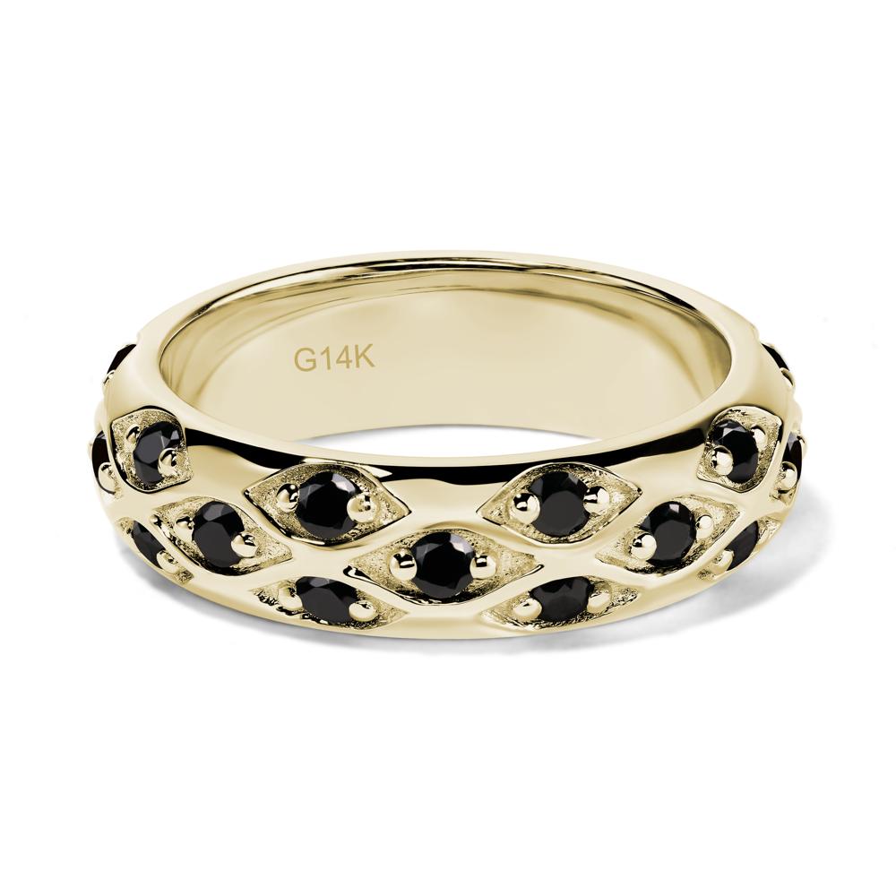 Black Stone Wide Band Eternity Ring - LUO Jewelry #metal_14k yellow gold