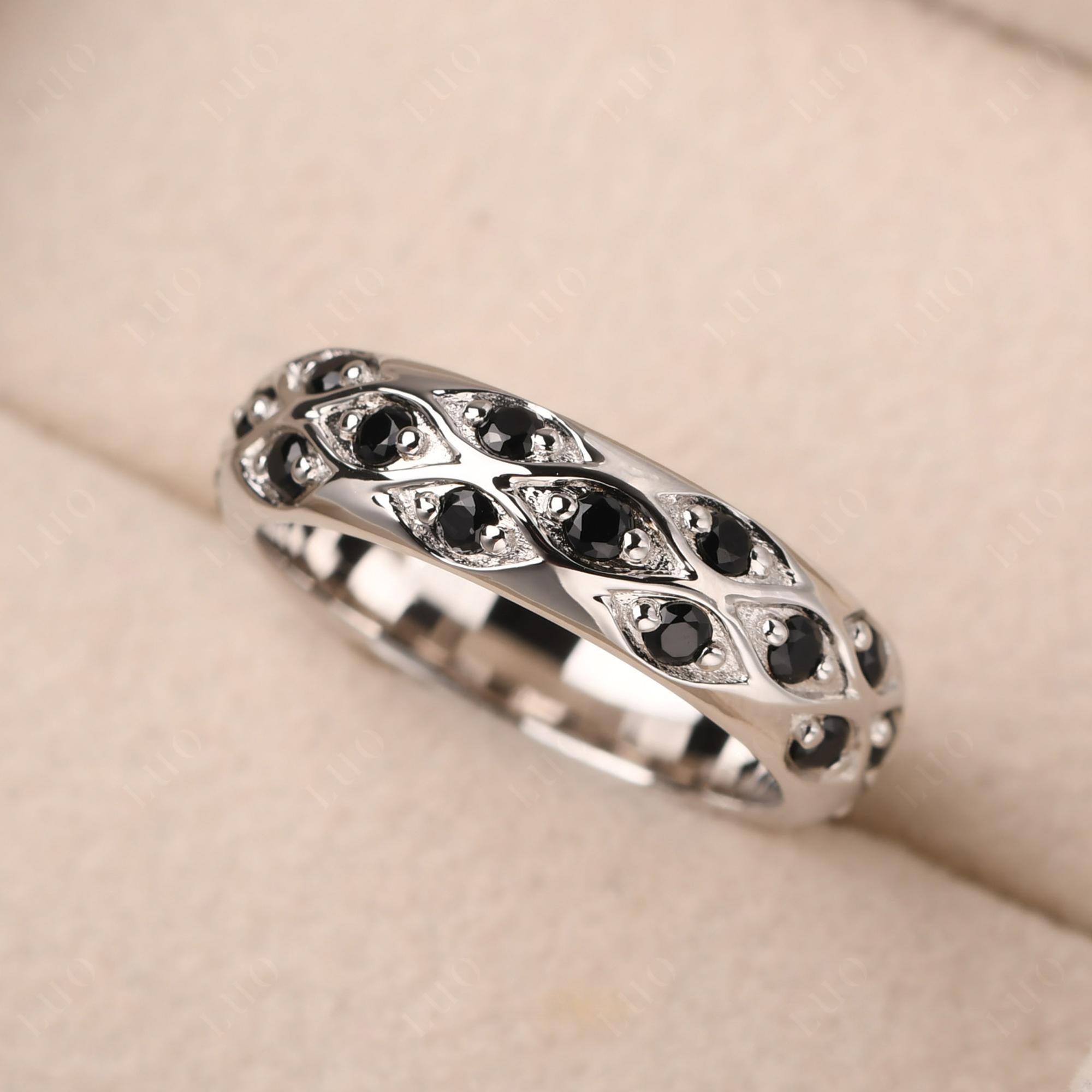 Black Stone Wide Band Eternity Ring - LUO Jewelry