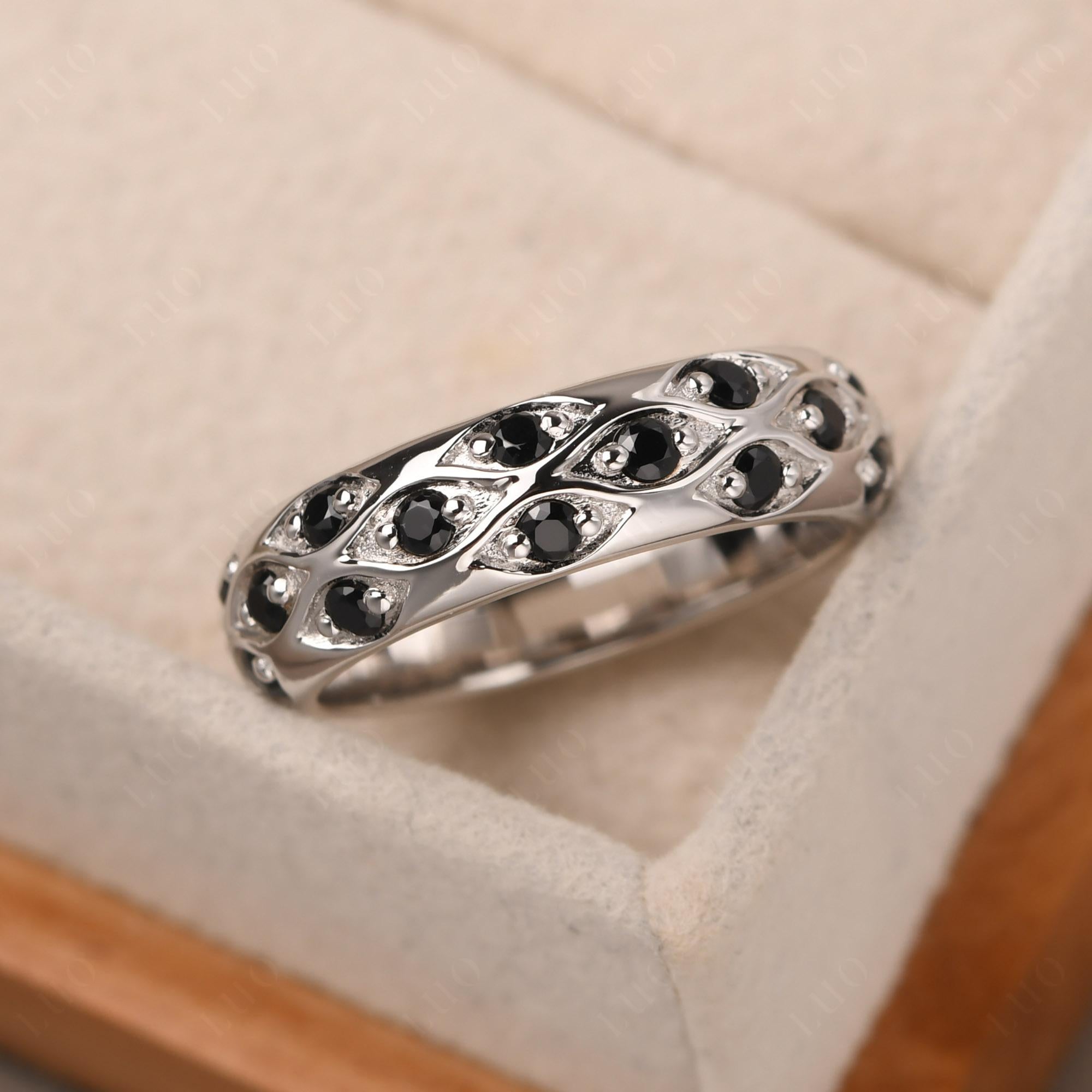 Black Stone Wide Band Eternity Ring - LUO Jewelry