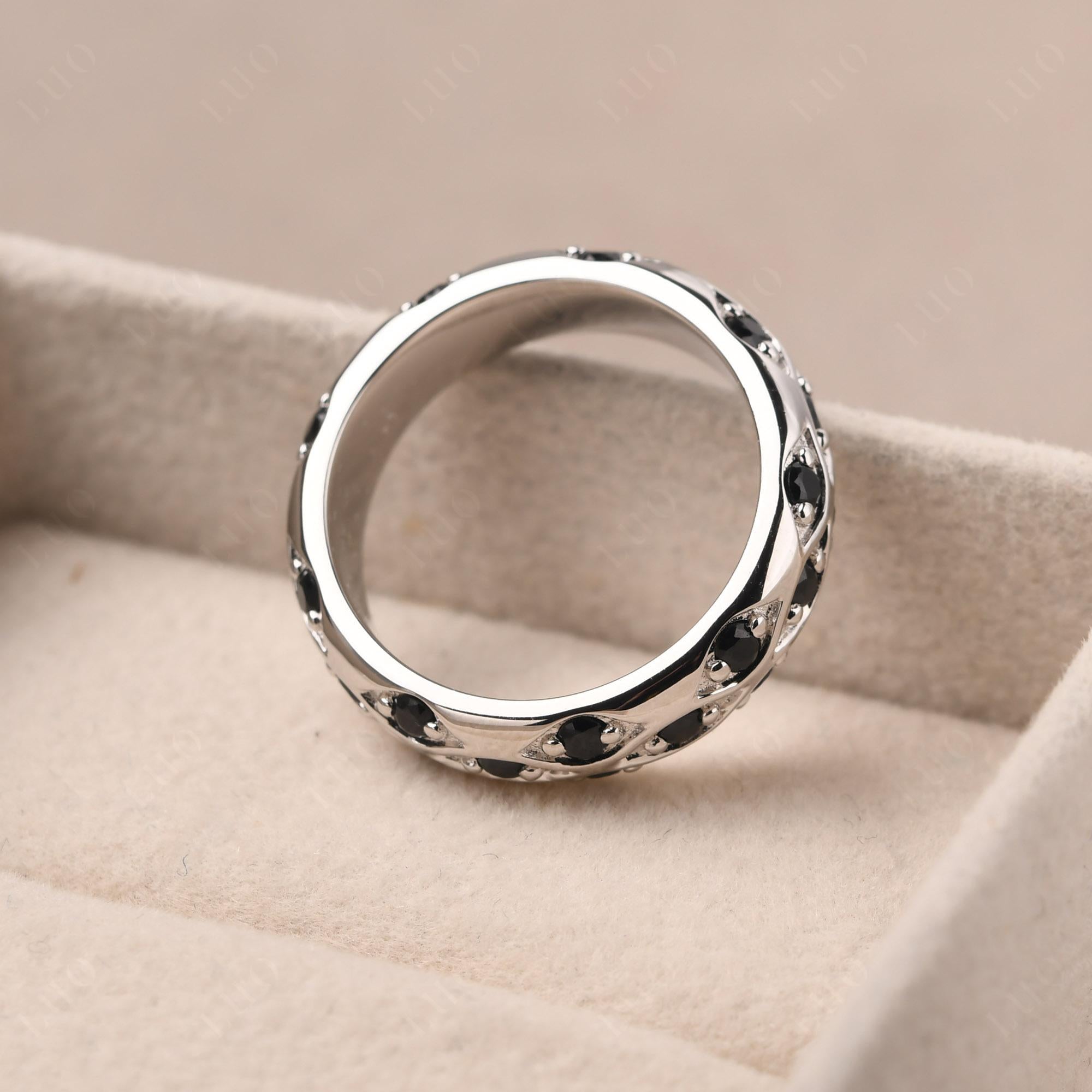 Black Stone Wide Band Eternity Ring - LUO Jewelry