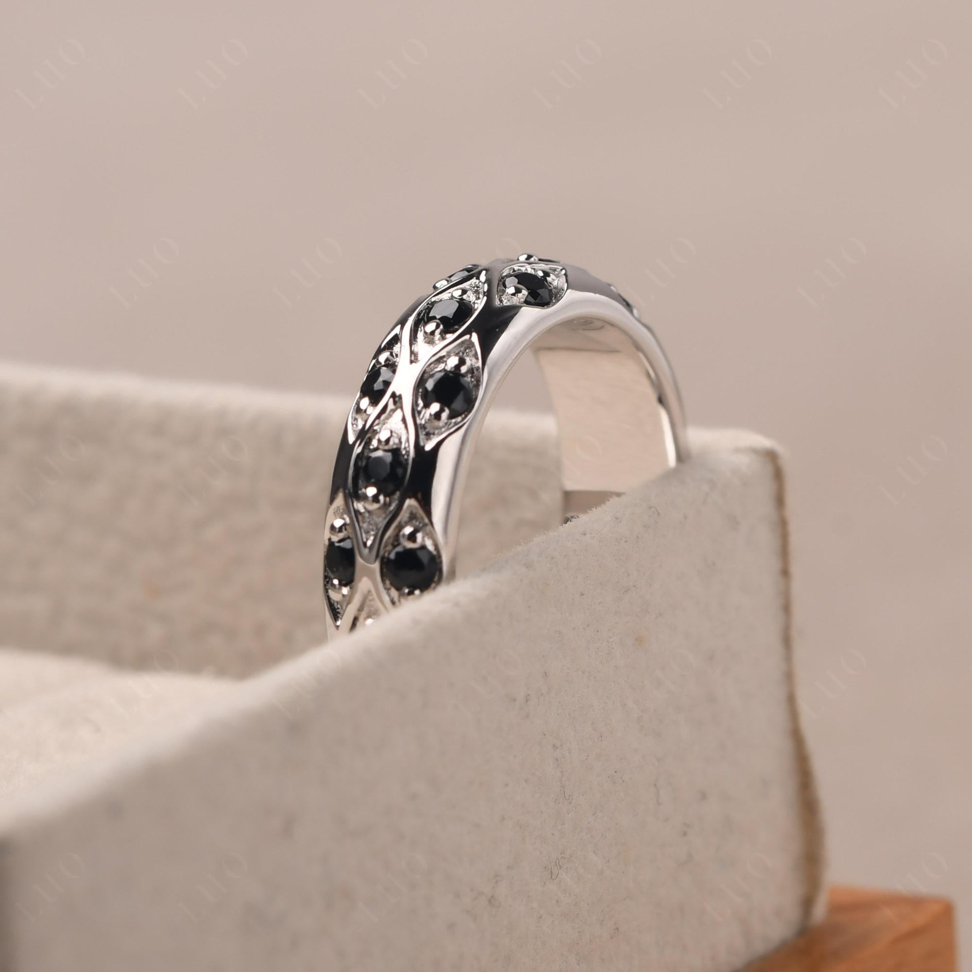 Black Stone Wide Band Eternity Ring - LUO Jewelry