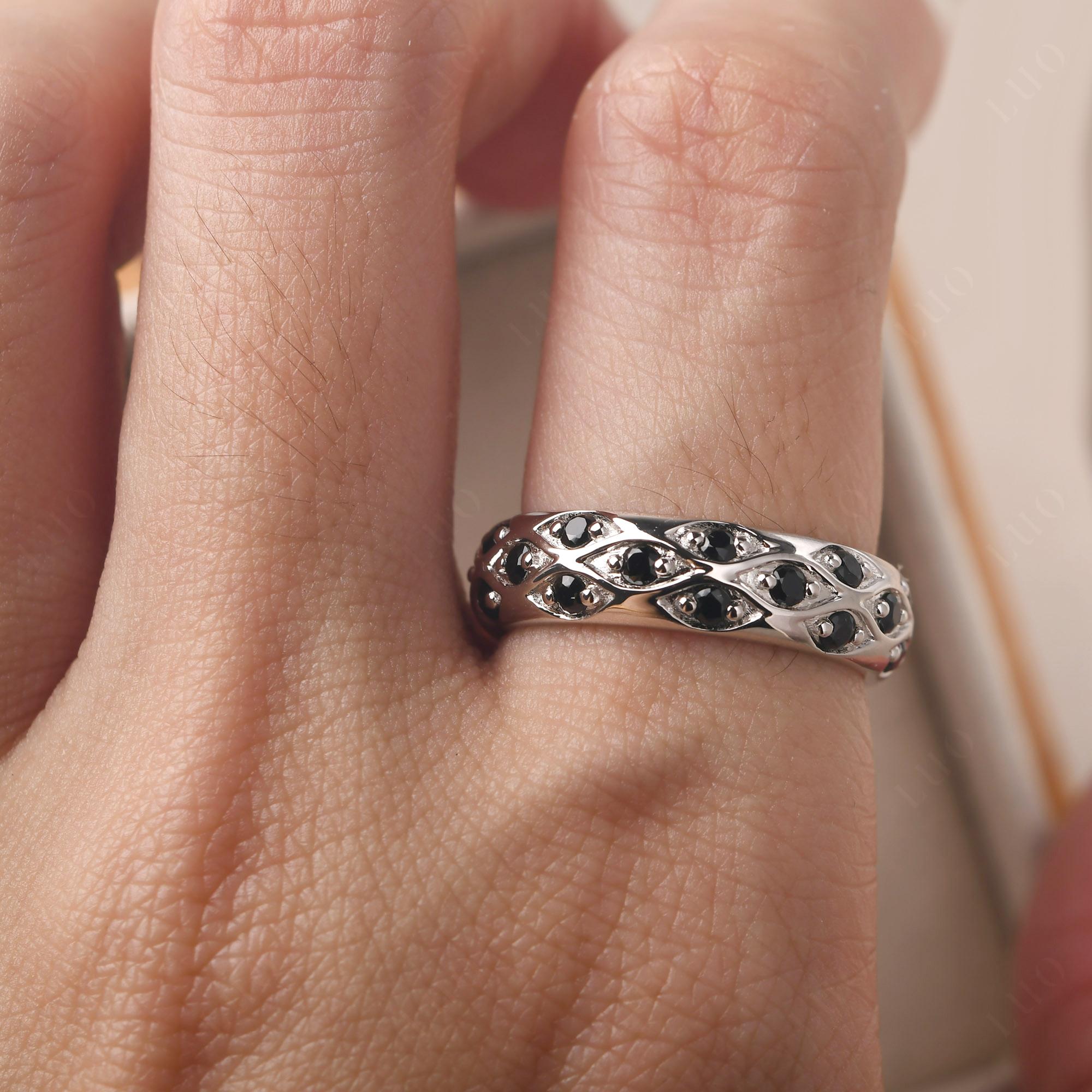 Black Stone Wide Band Eternity Ring - LUO Jewelry