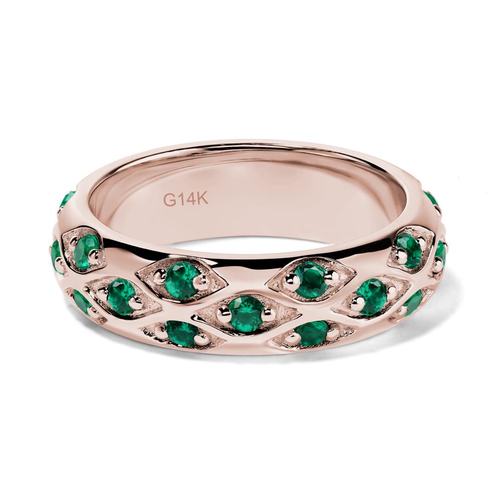 Lab Emerald Wide Band Eternity Ring - LUO Jewelry #metal_14k rose gold