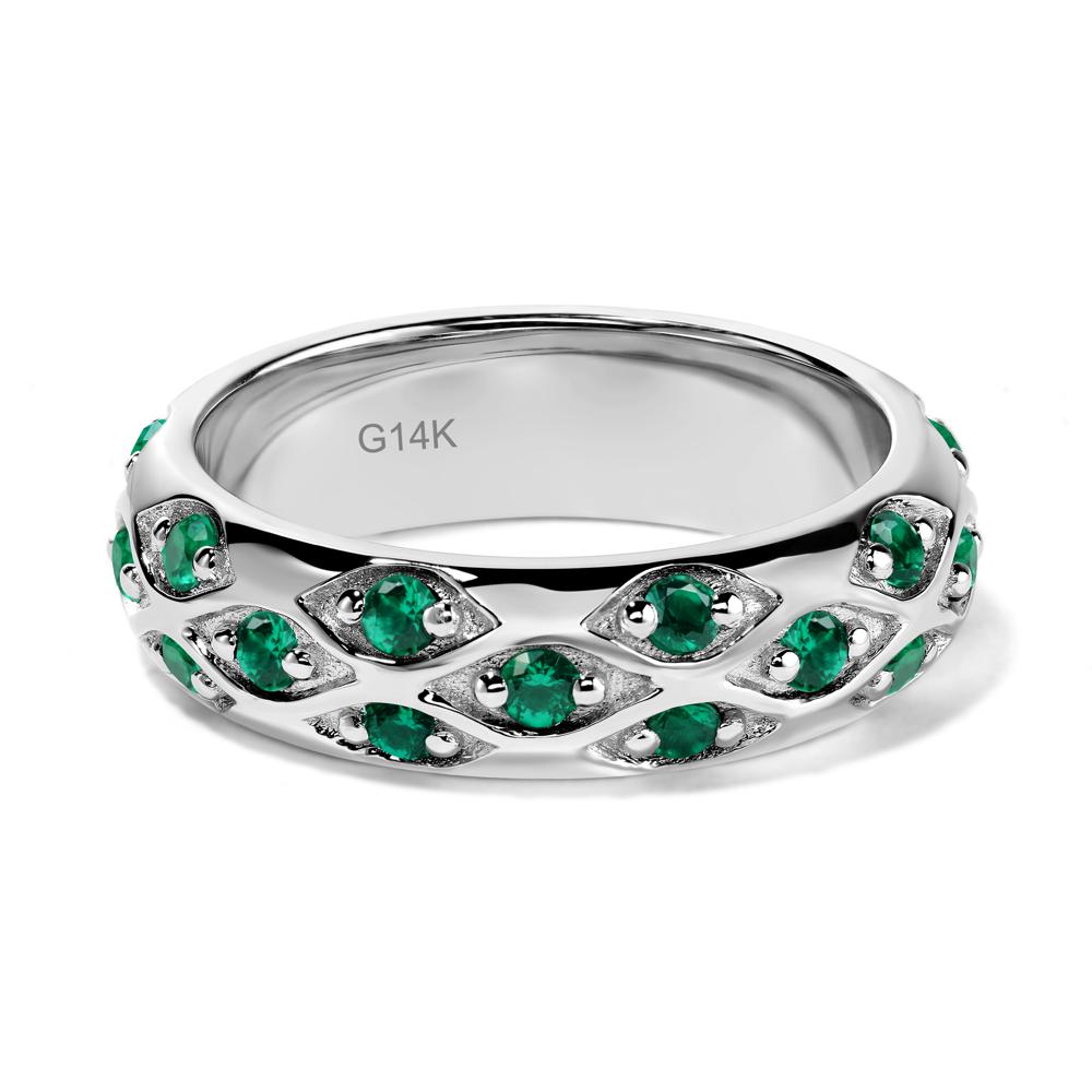 Lab Emerald Wide Band Eternity Ring - LUO Jewelry #metal_14k white gold
