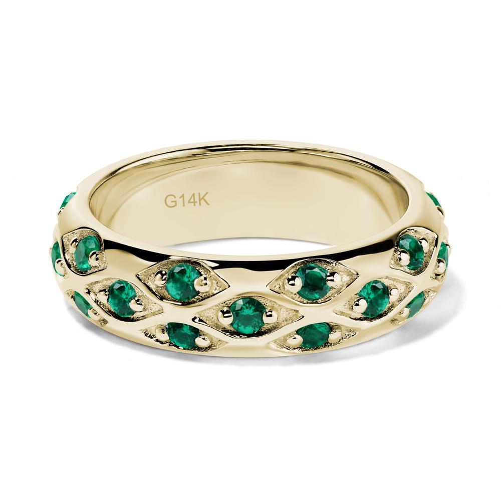 Lab Emerald Wide Band Eternity Ring - LUO Jewelry #metal_14k yellow gold