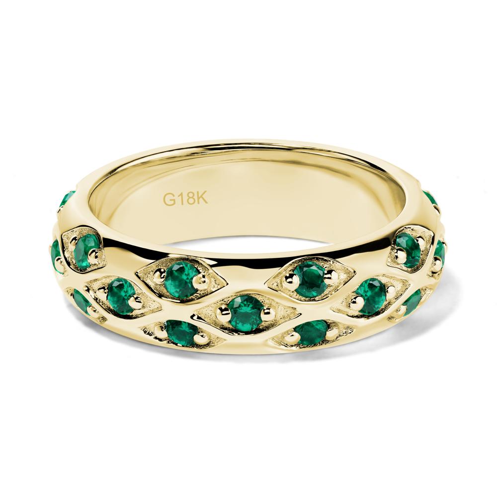 Lab Emerald Wide Band Eternity Ring - LUO Jewelry #metal_18k yellow gold