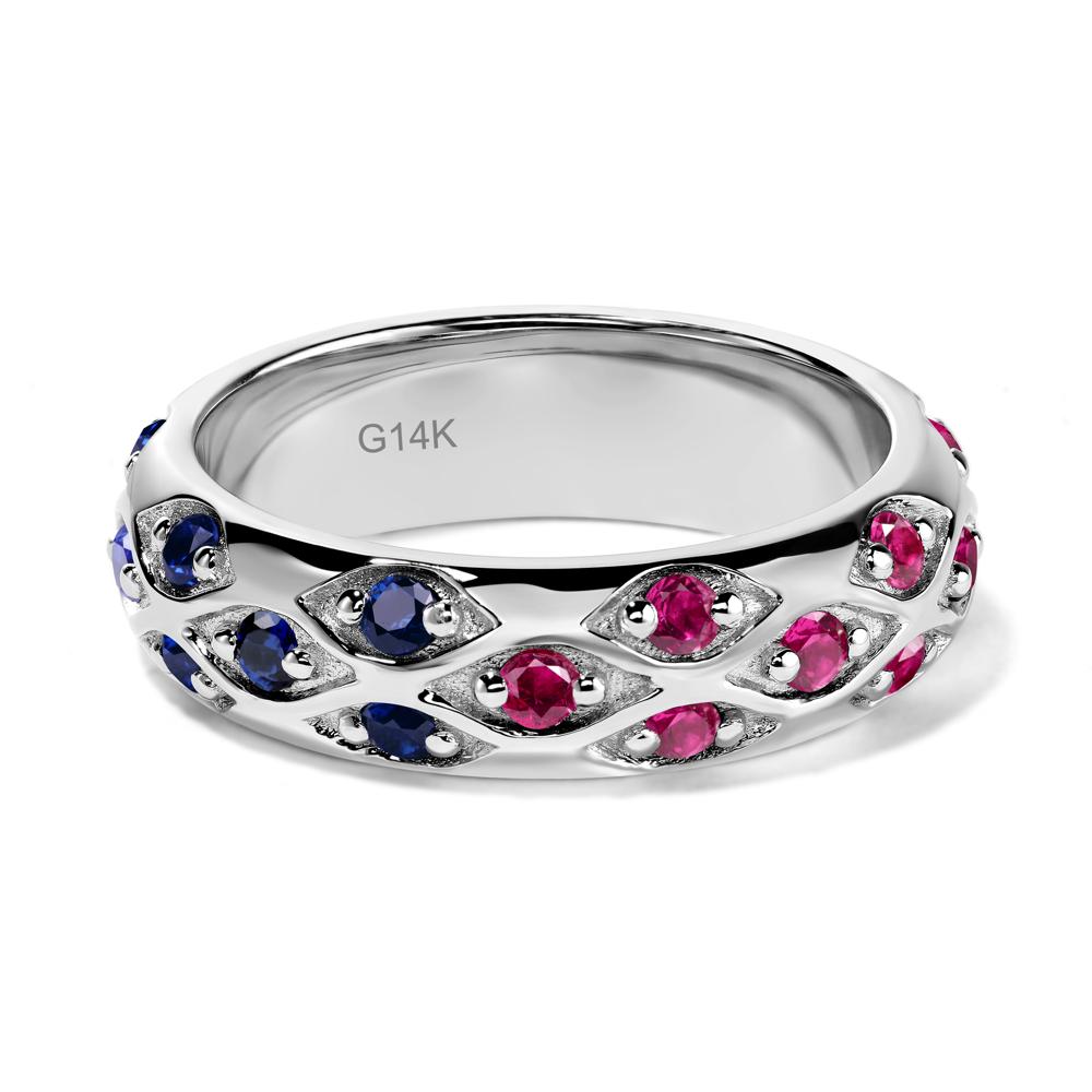 Lab Grown Emerald and Ruby and Sapphire Wide Band Eternity Ring - LUO Jewelry #metal_14k white gold