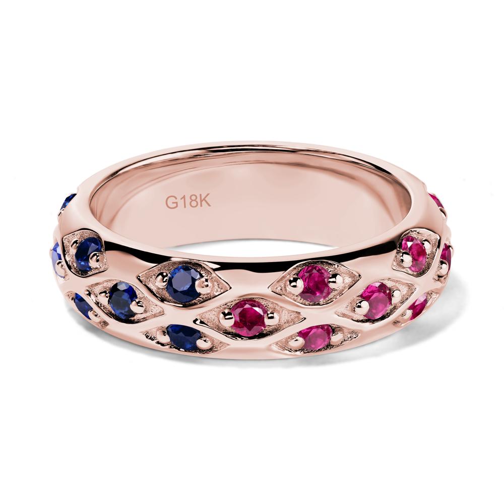 Lab Grown Emerald and Ruby and Sapphire Wide Band Eternity Ring - LUO Jewelry #metal_18k rose gold