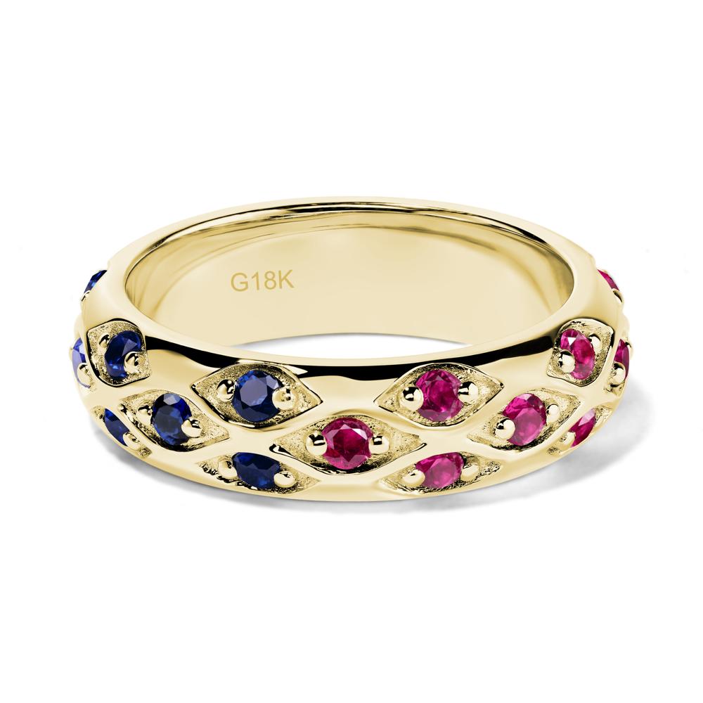 Lab Grown Emerald and Ruby and Sapphire Wide Band Eternity Ring - LUO Jewelry #metal_18k yellow gold