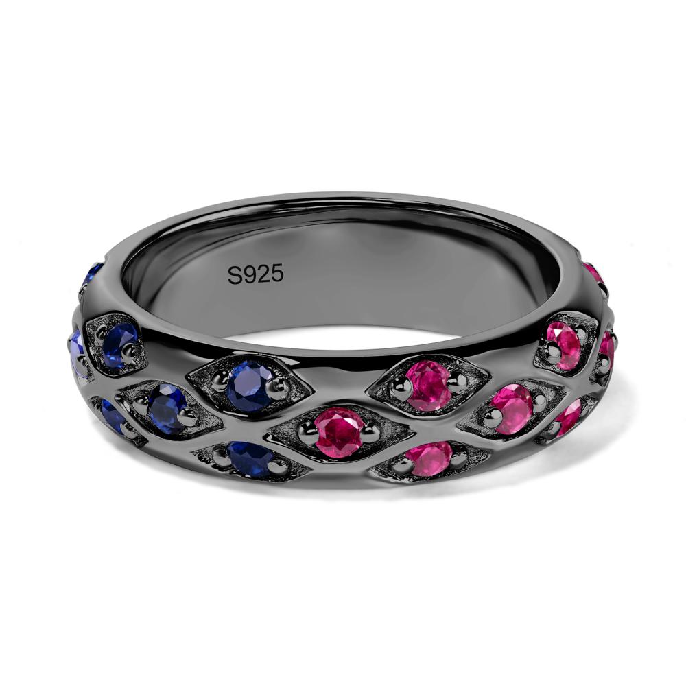 Lab Grown Emerald and Ruby and Sapphire Wide Band Eternity Ring - LUO Jewelry #metal_black finish sterling silver