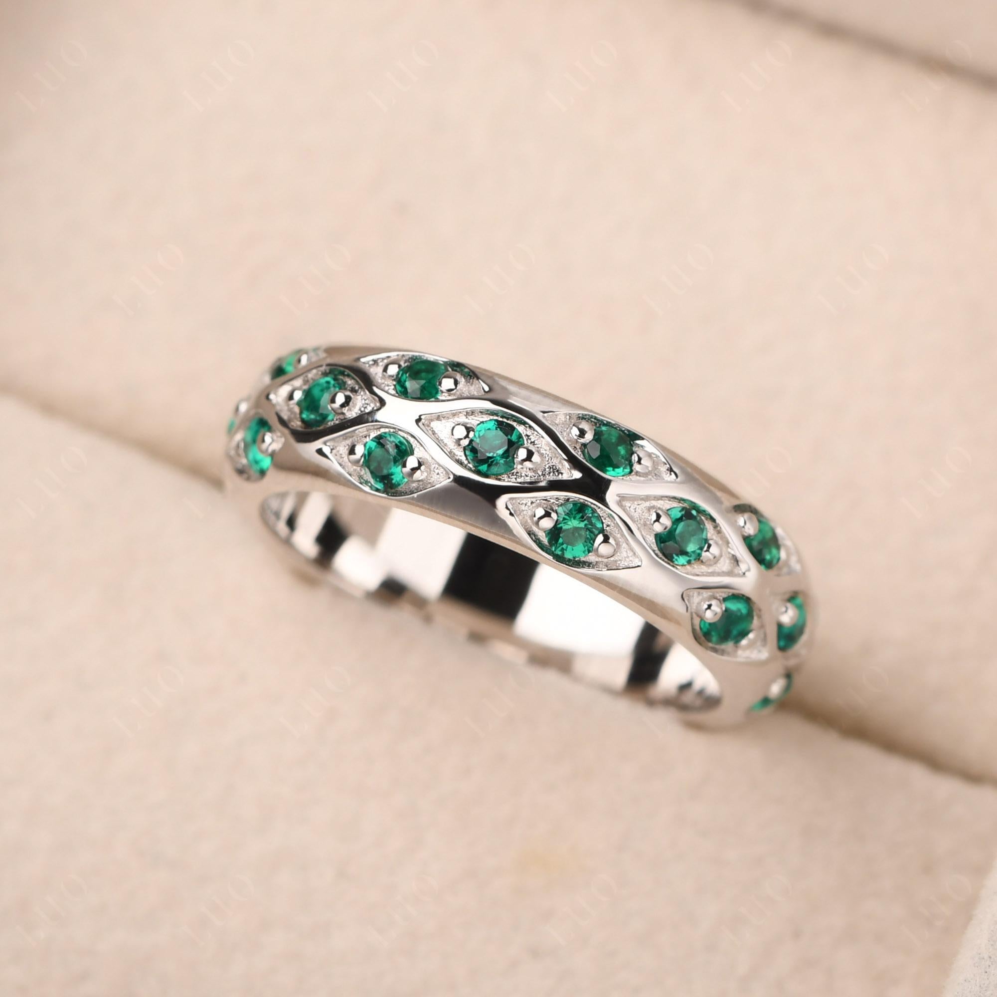 Lab Emerald Wide Band Eternity Ring - LUO Jewelry