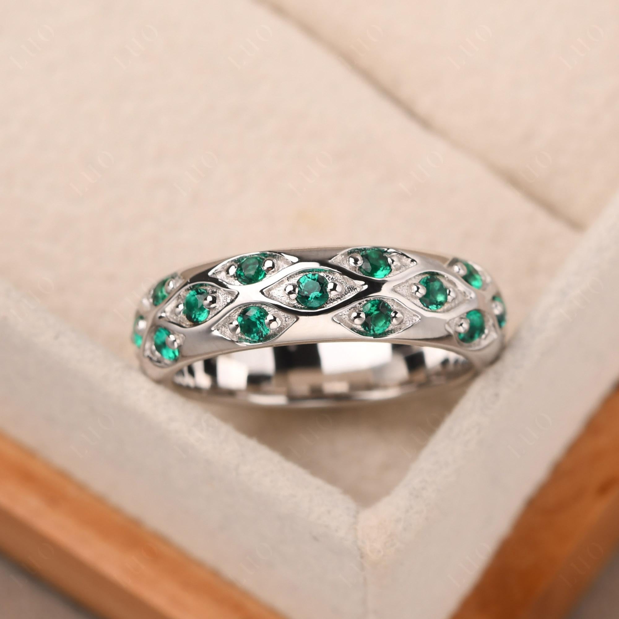 Lab Emerald Wide Band Eternity Ring - LUO Jewelry