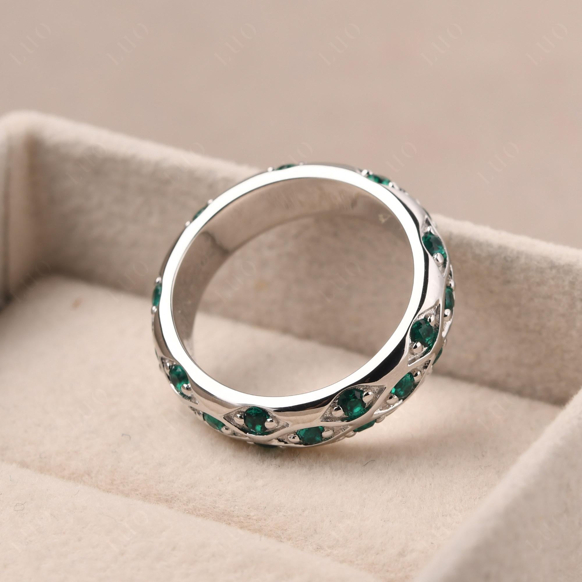 Lab Emerald Wide Band Eternity Ring - LUO Jewelry