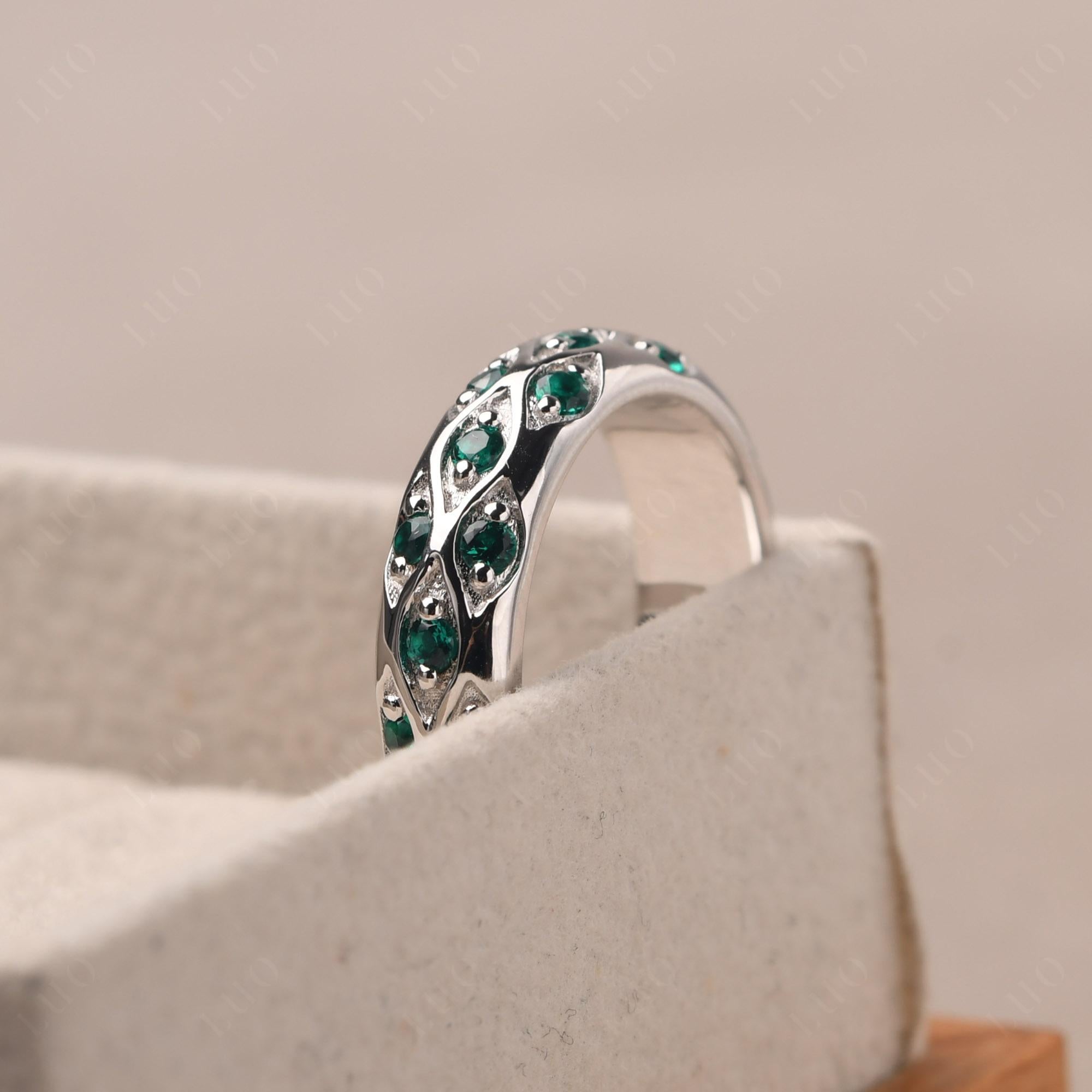 Lab Emerald Wide Band Eternity Ring - LUO Jewelry