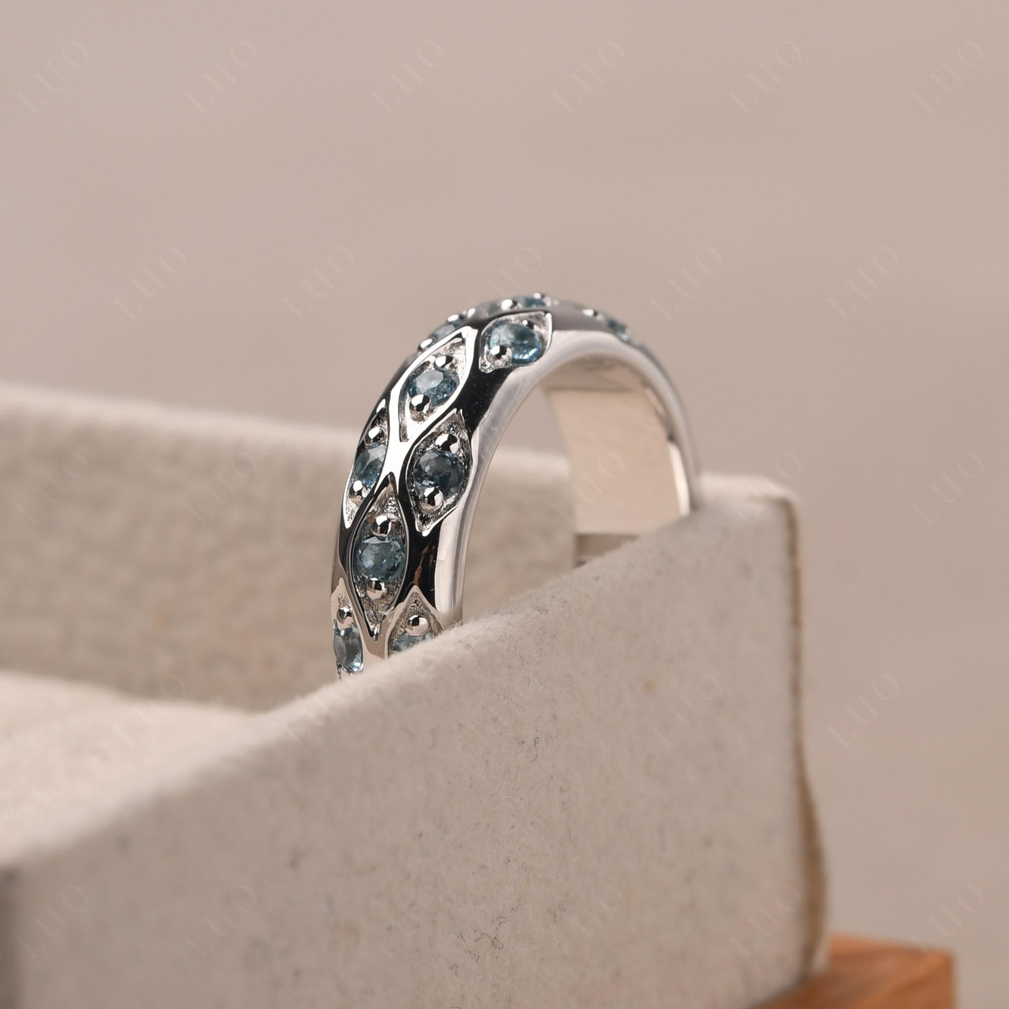 London Blue Topaz Wide Band Eternity Ring - LUO Jewelry