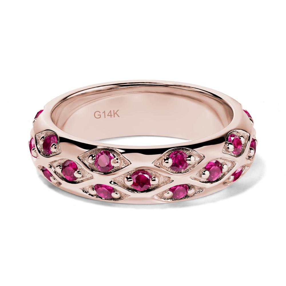 Lab Created Ruby Wide Band Eternity Ring - LUO Jewelry #metal_14k rose gold