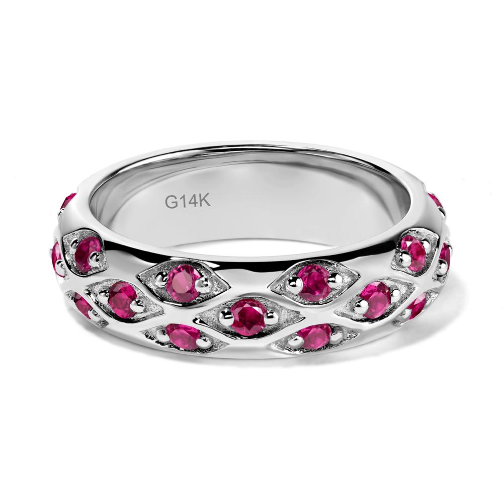 Lab Created Ruby Wide Band Eternity Ring - LUO Jewelry #metal_14k white gold