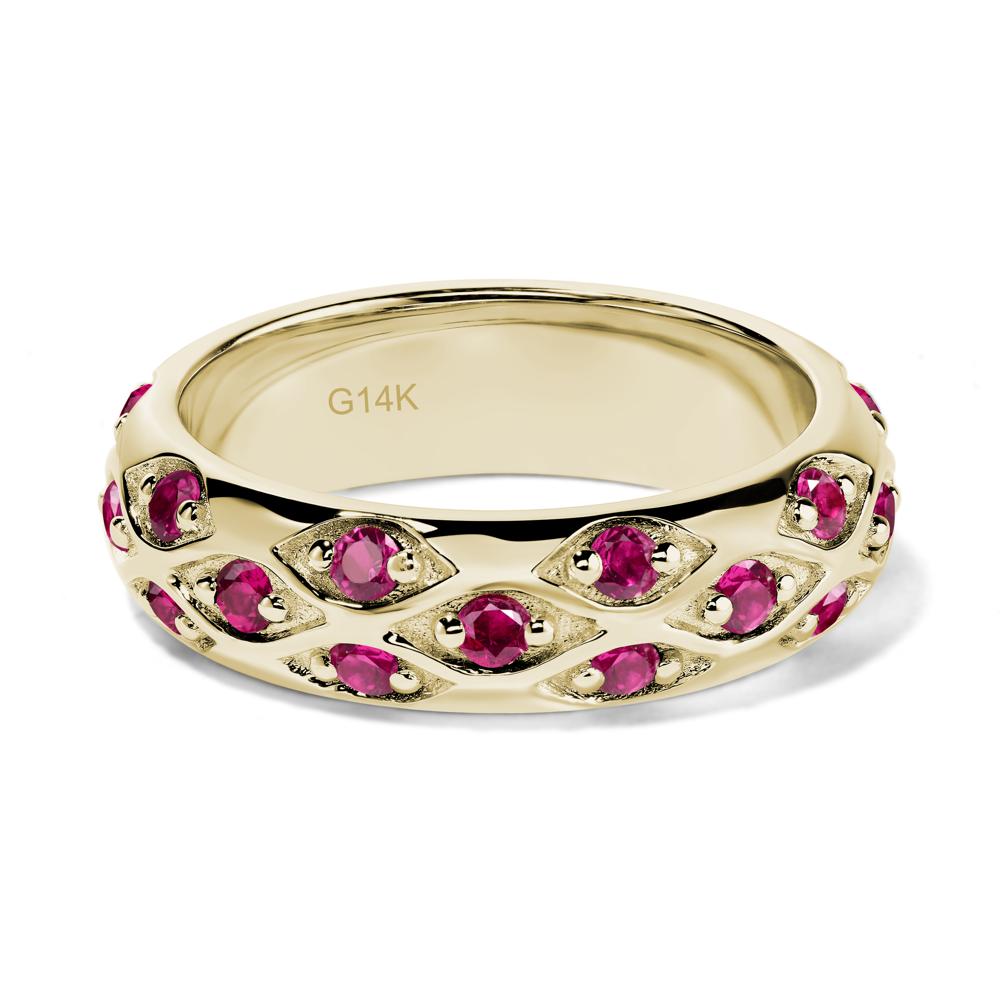 Lab Created Ruby Wide Band Eternity Ring - LUO Jewelry #metal_14k yellow gold
