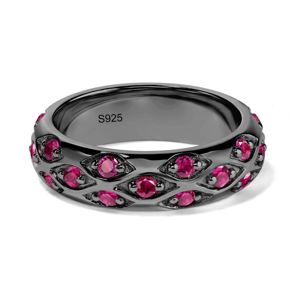 Lab Created Ruby Wide Band Eternity Ring - LUO Jewelry #metal_black finish sterling silver