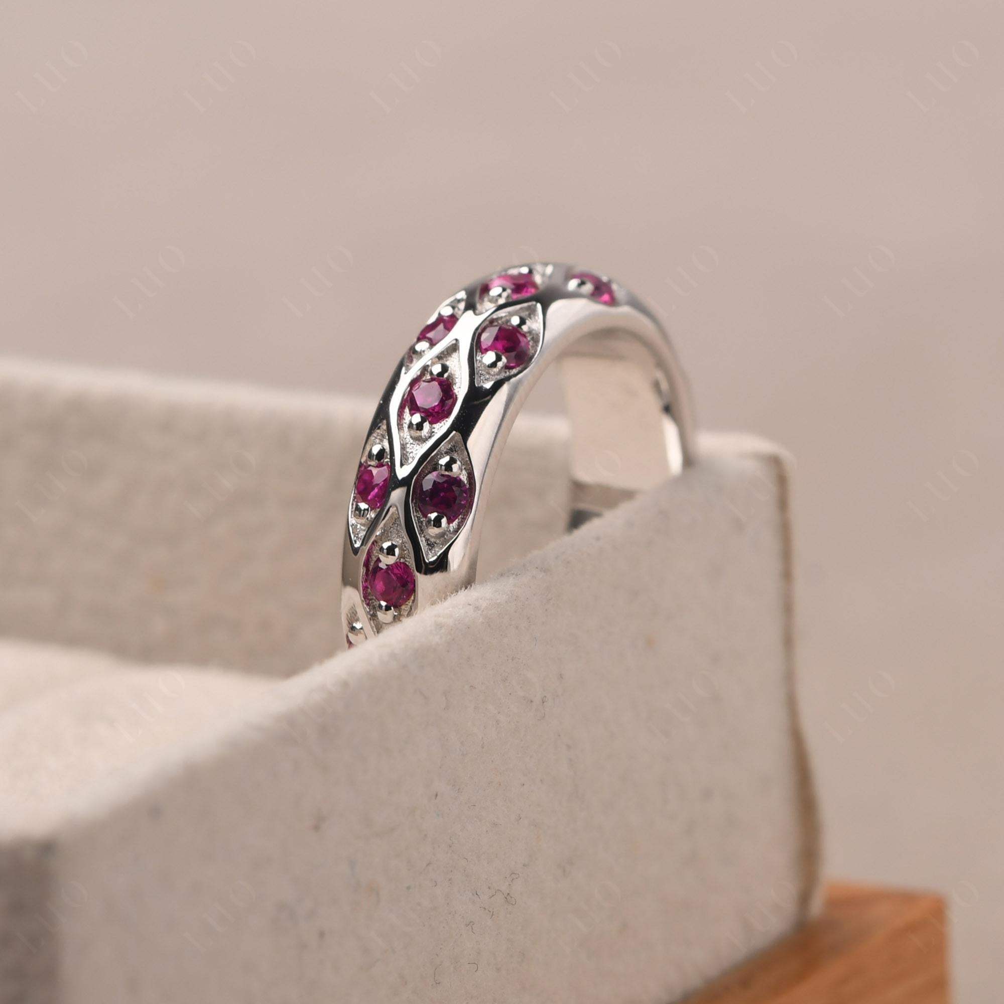Lab Created Ruby Wide Band Eternity Ring - LUO Jewelry