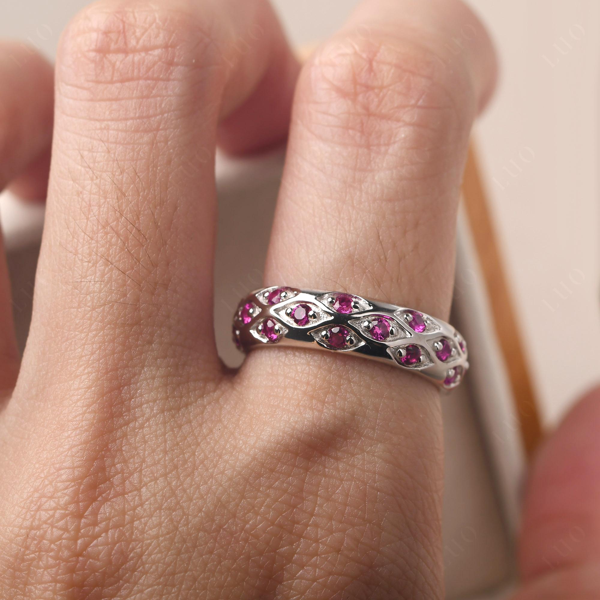 Lab Created Ruby Wide Band Eternity Ring - LUO Jewelry