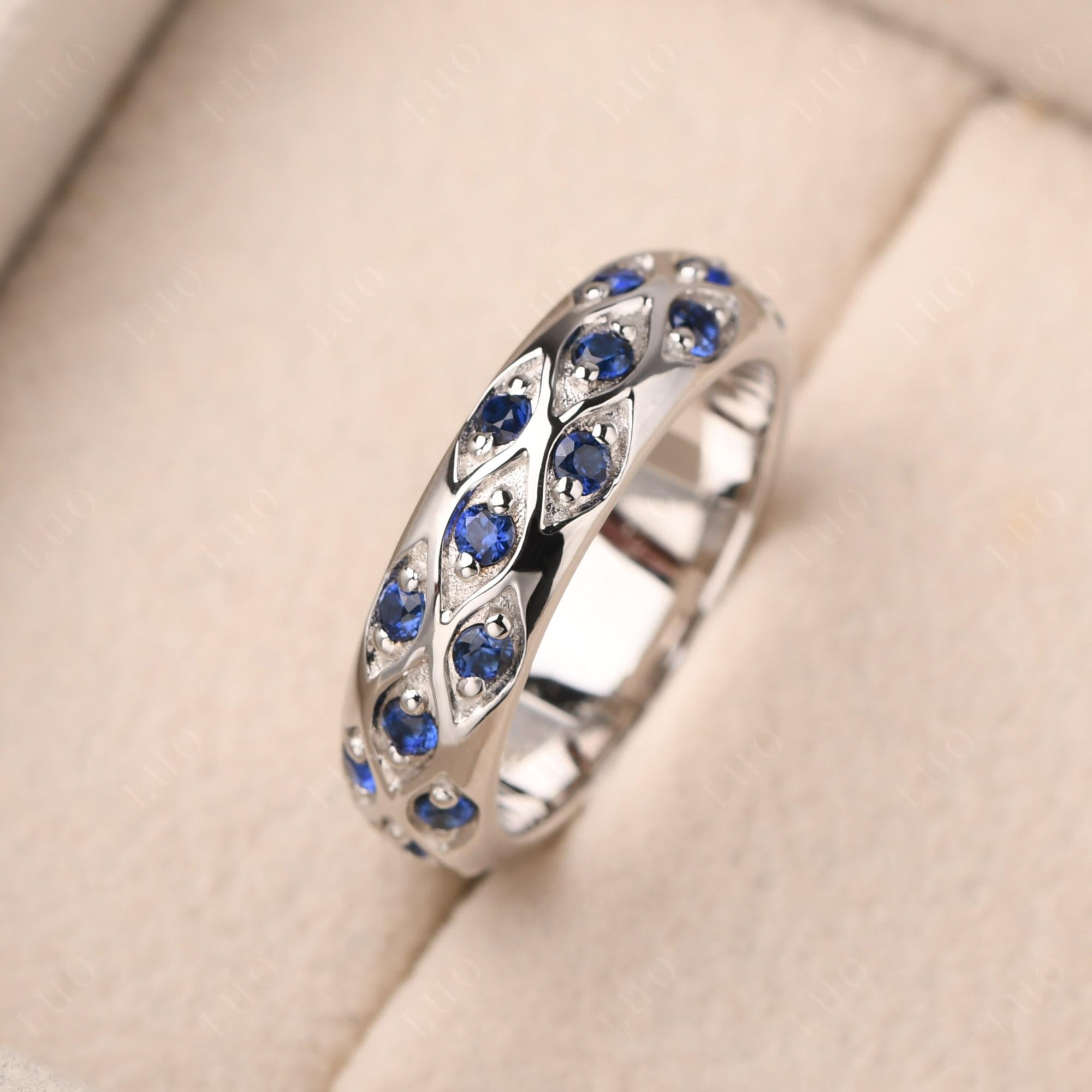 Lab Grown Sapphire Wide Band Eternity Ring - LUO Jewelry