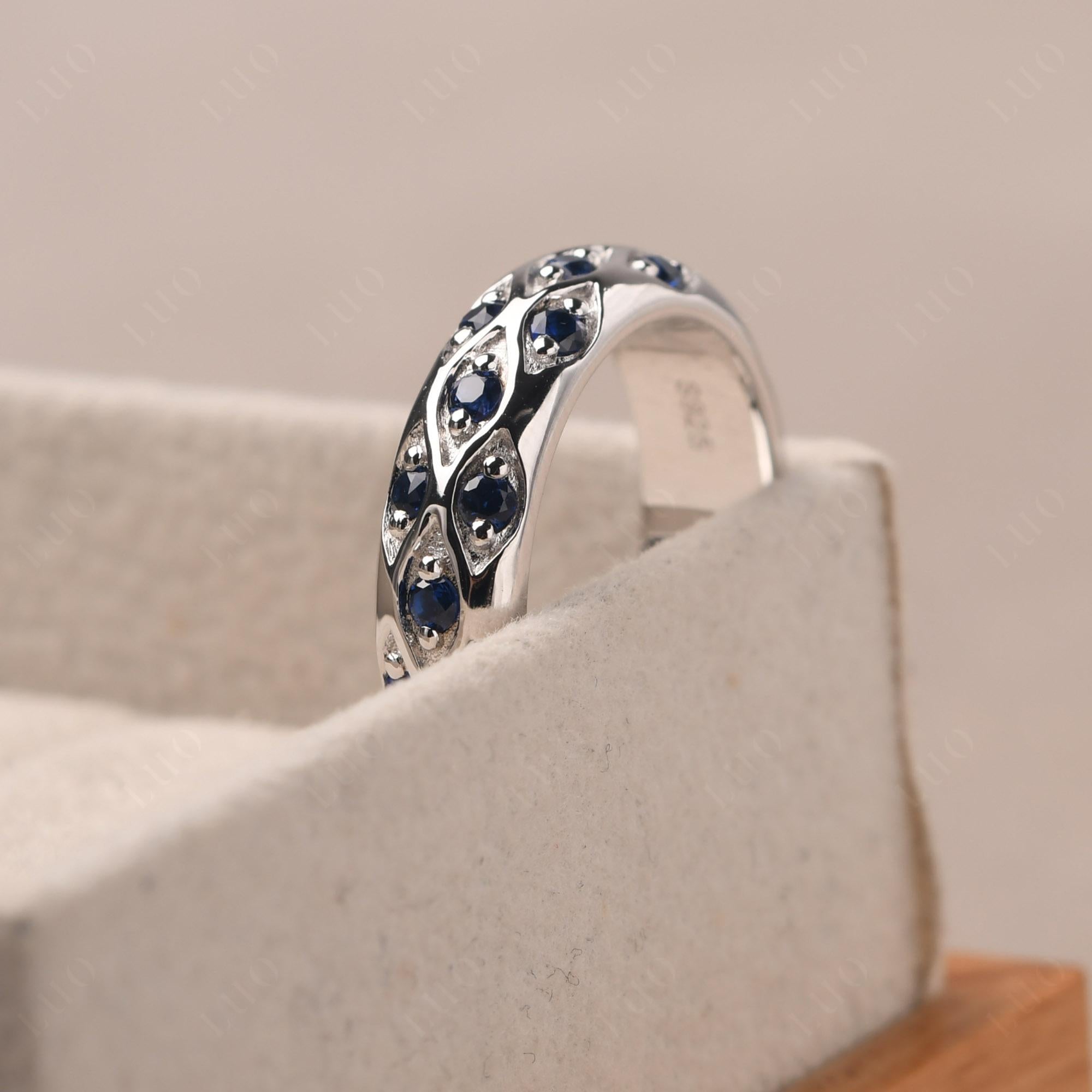 Lab Grown Sapphire Wide Band Eternity Ring - LUO Jewelry