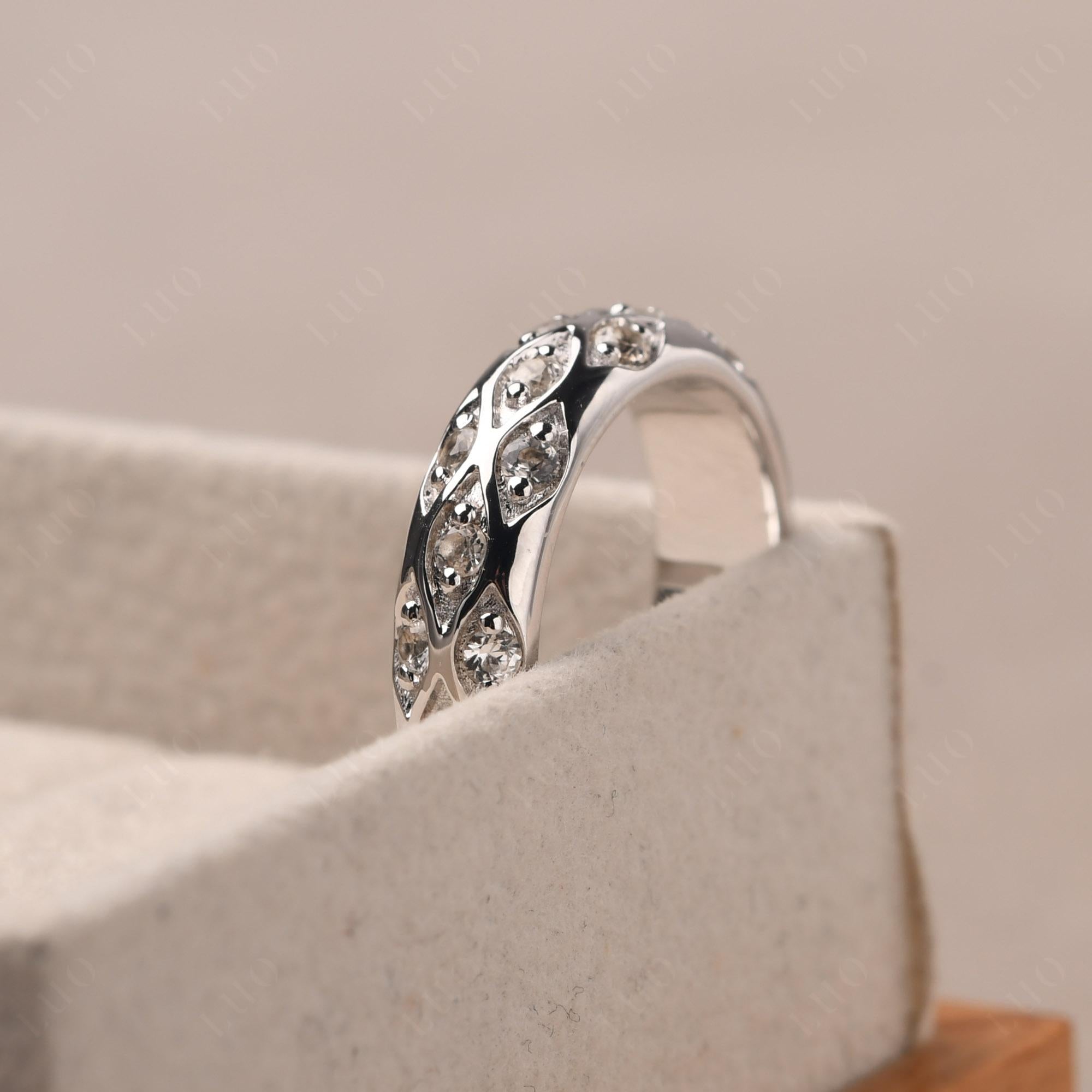 White Topaz Wide Band Eternity Ring - LUO Jewelry