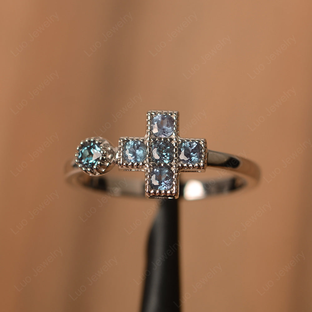 Alexandrite Cross Ring Mothers Ring 6 Stone - LUO Jewelry