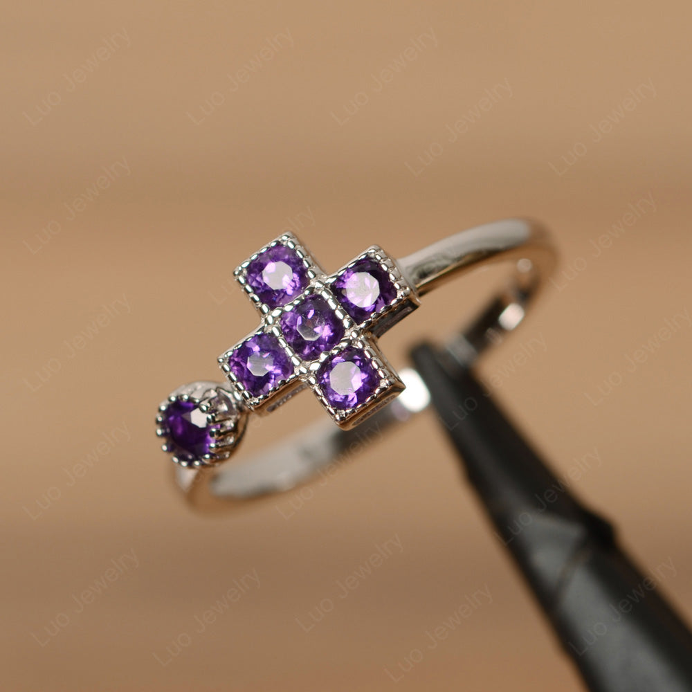 Amethyst Cross Ring Mothers Ring 6 Stone - LUO Jewelry